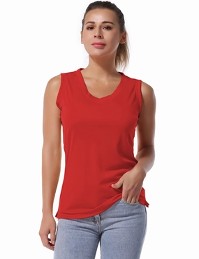 V Neck Sleeveless Athletic Shirts red_Tall Size