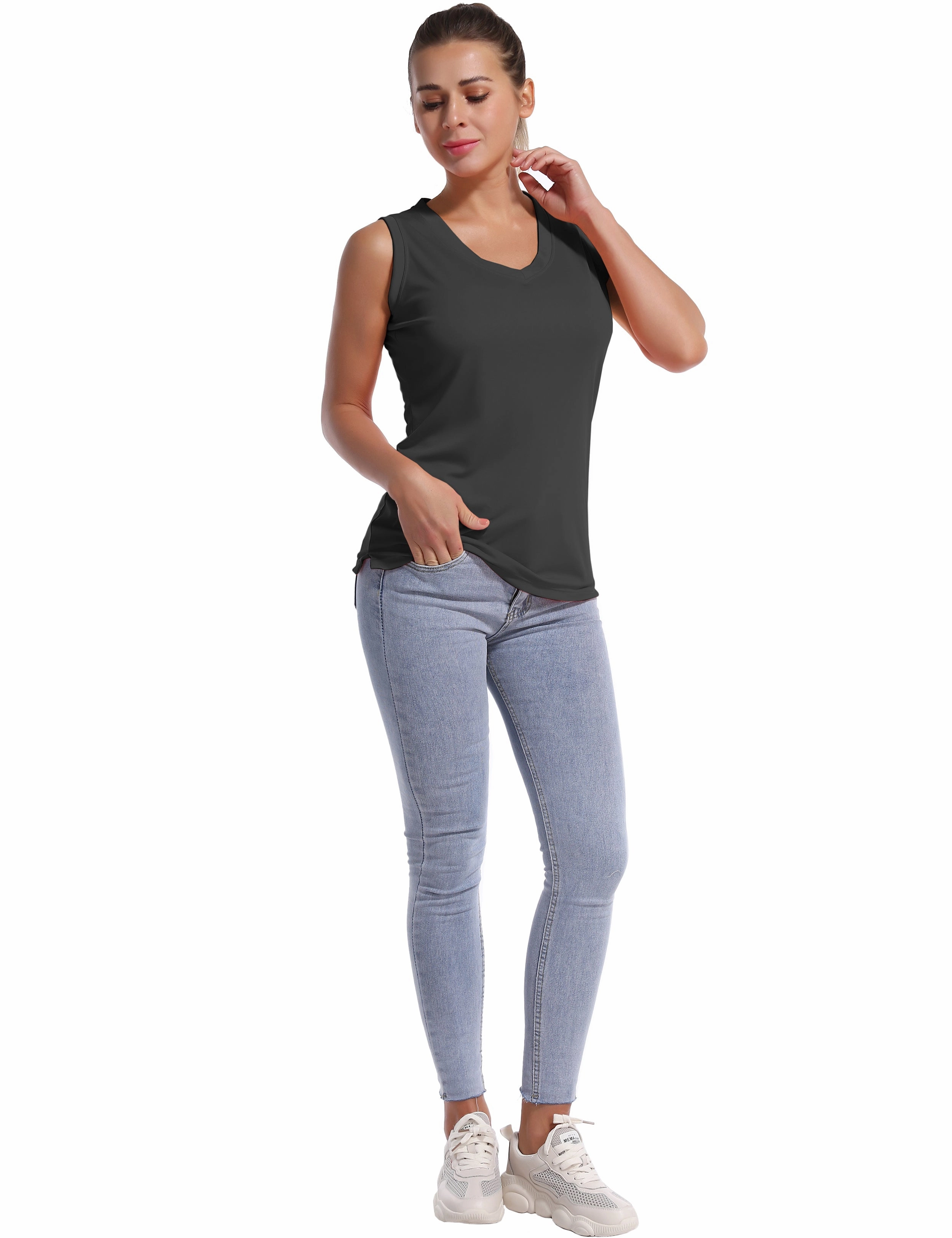 V Neck Sleeveless Athletic Shirts shadowcharcoal_Plus Size