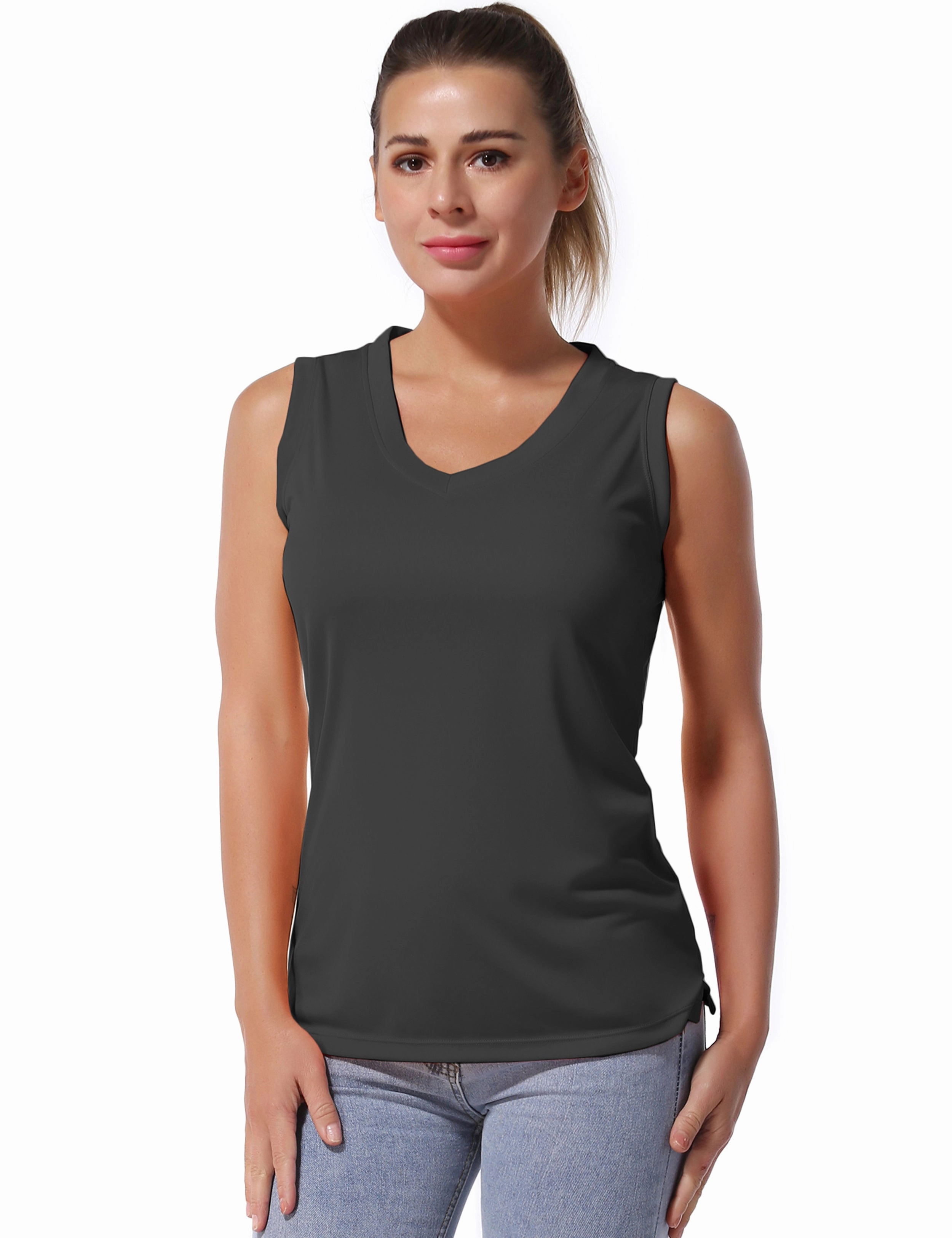 V Neck Sleeveless Athletic Shirts shadowcharcoal_Plus Size