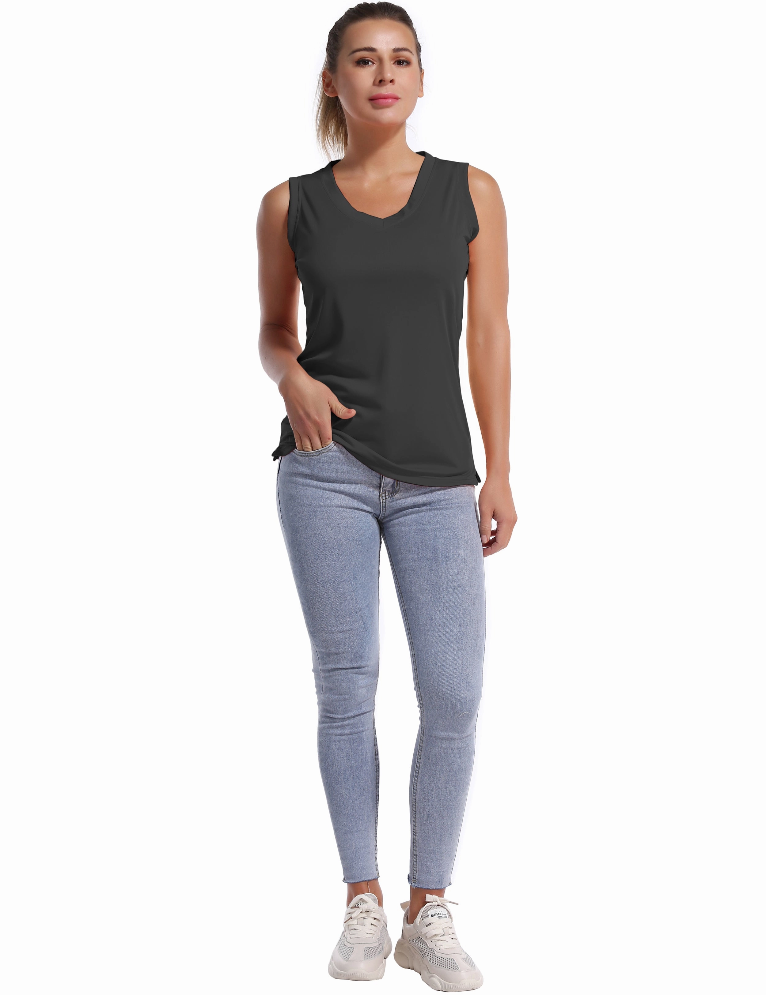 V Neck Sleeveless Athletic Shirts shadowcharcoal_Running