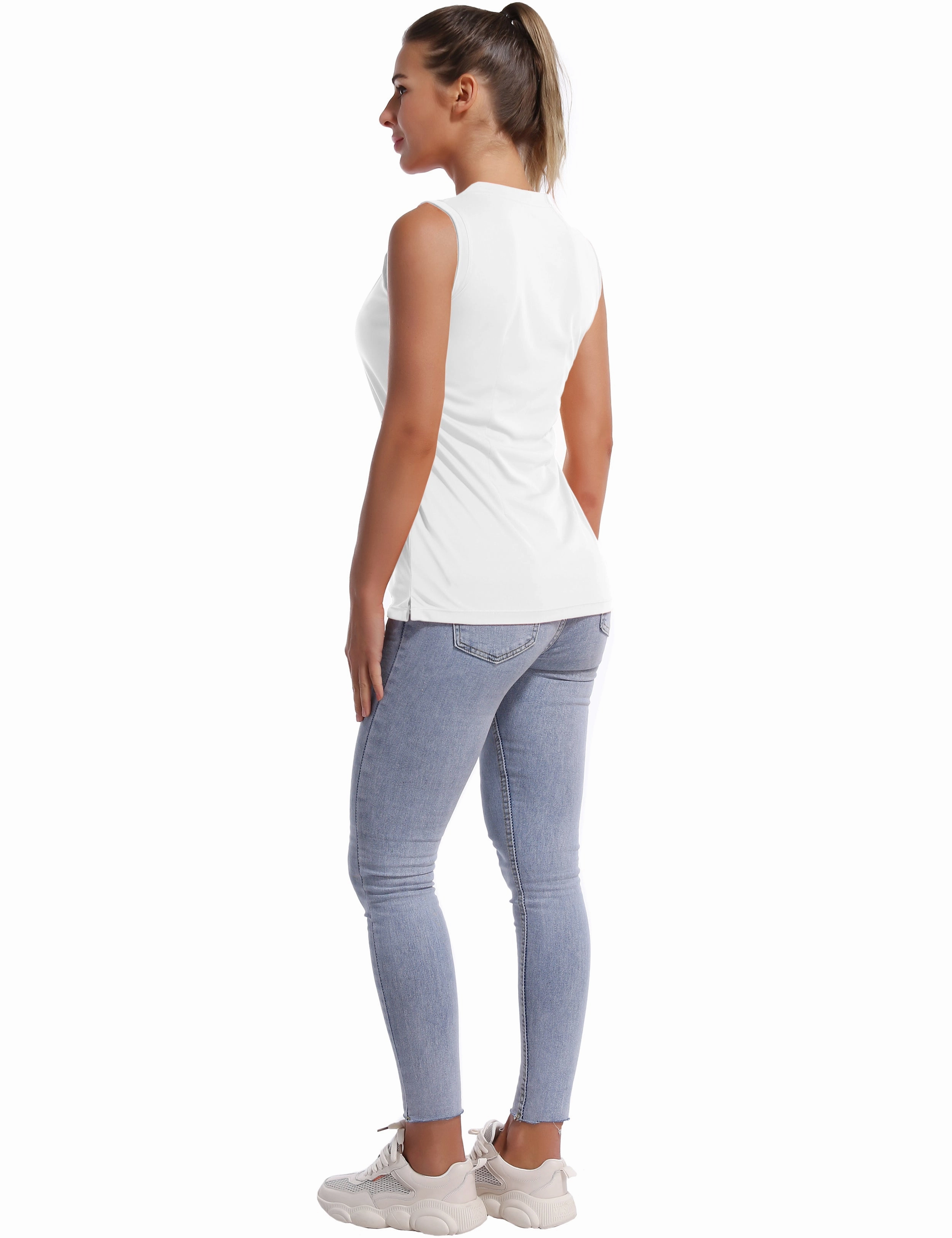 V Neck Sleeveless Athletic Shirts white_Gym