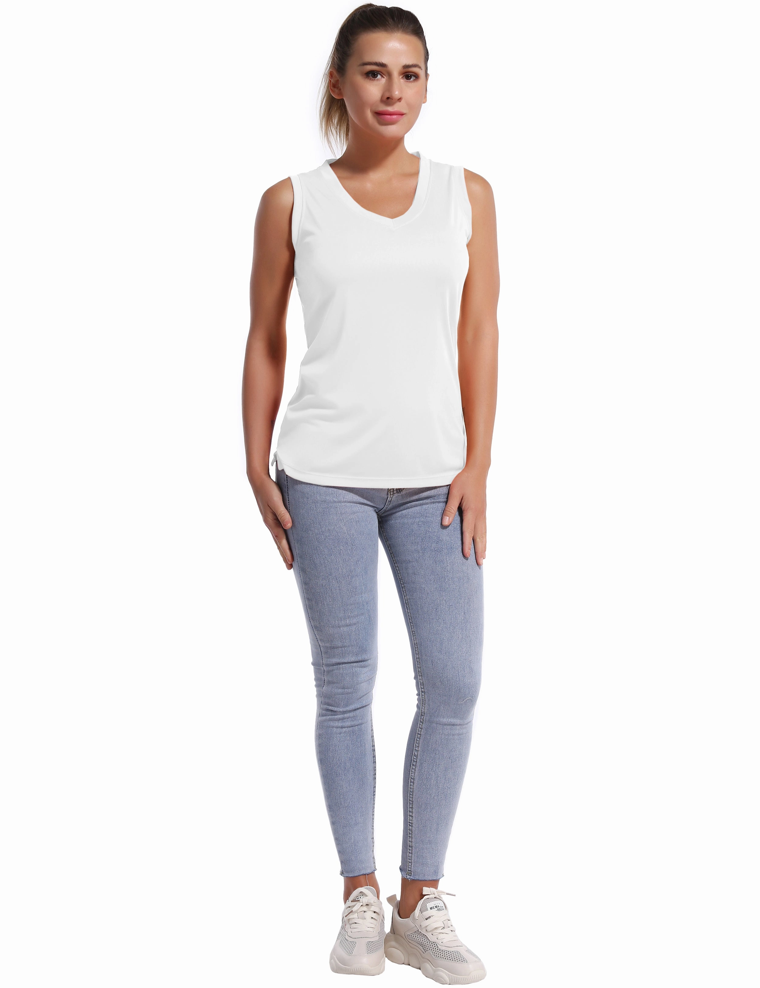 V Neck Sleeveless Athletic Shirts white_Jogging