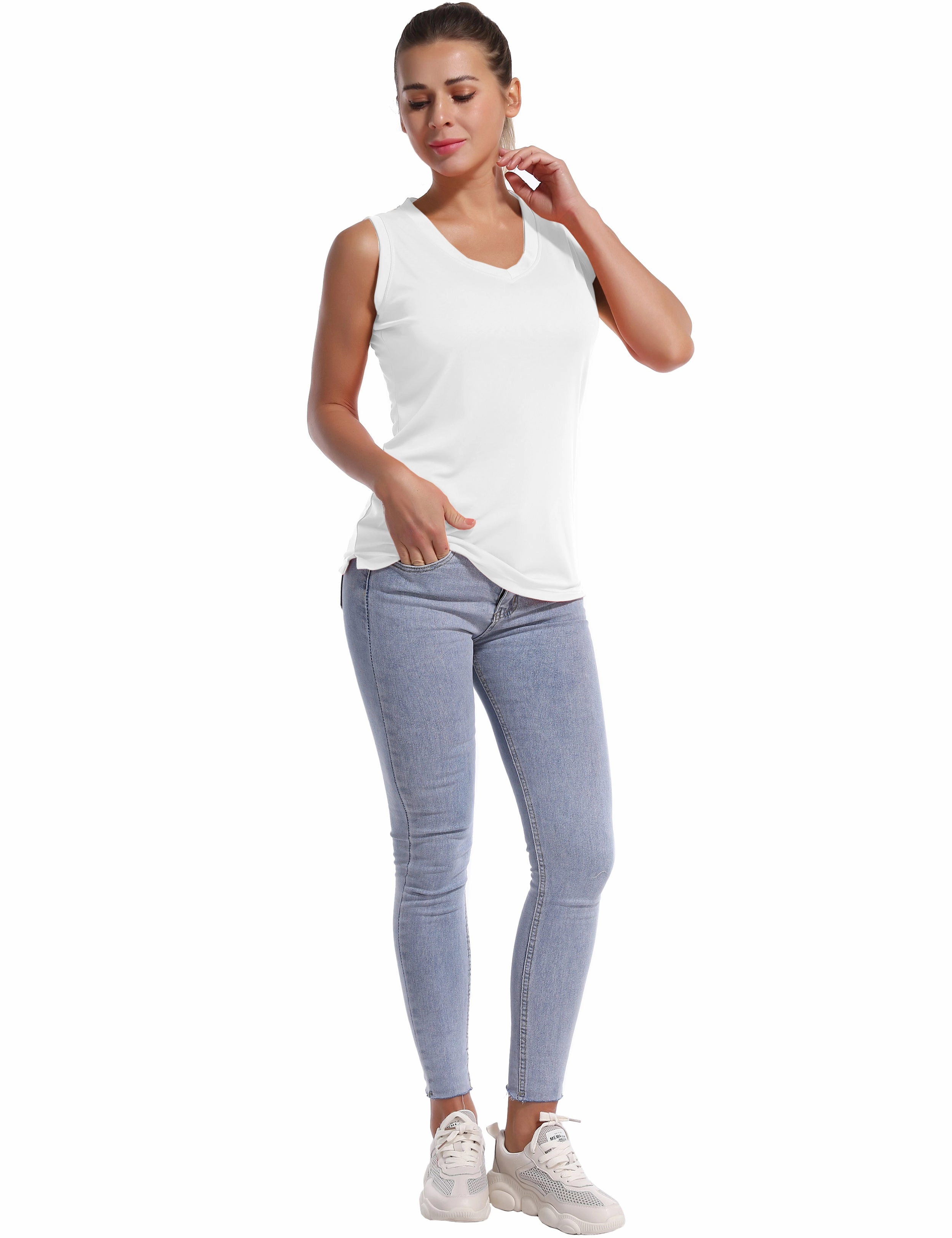 V Neck Sleeveless Athletic Shirts white_Jogging