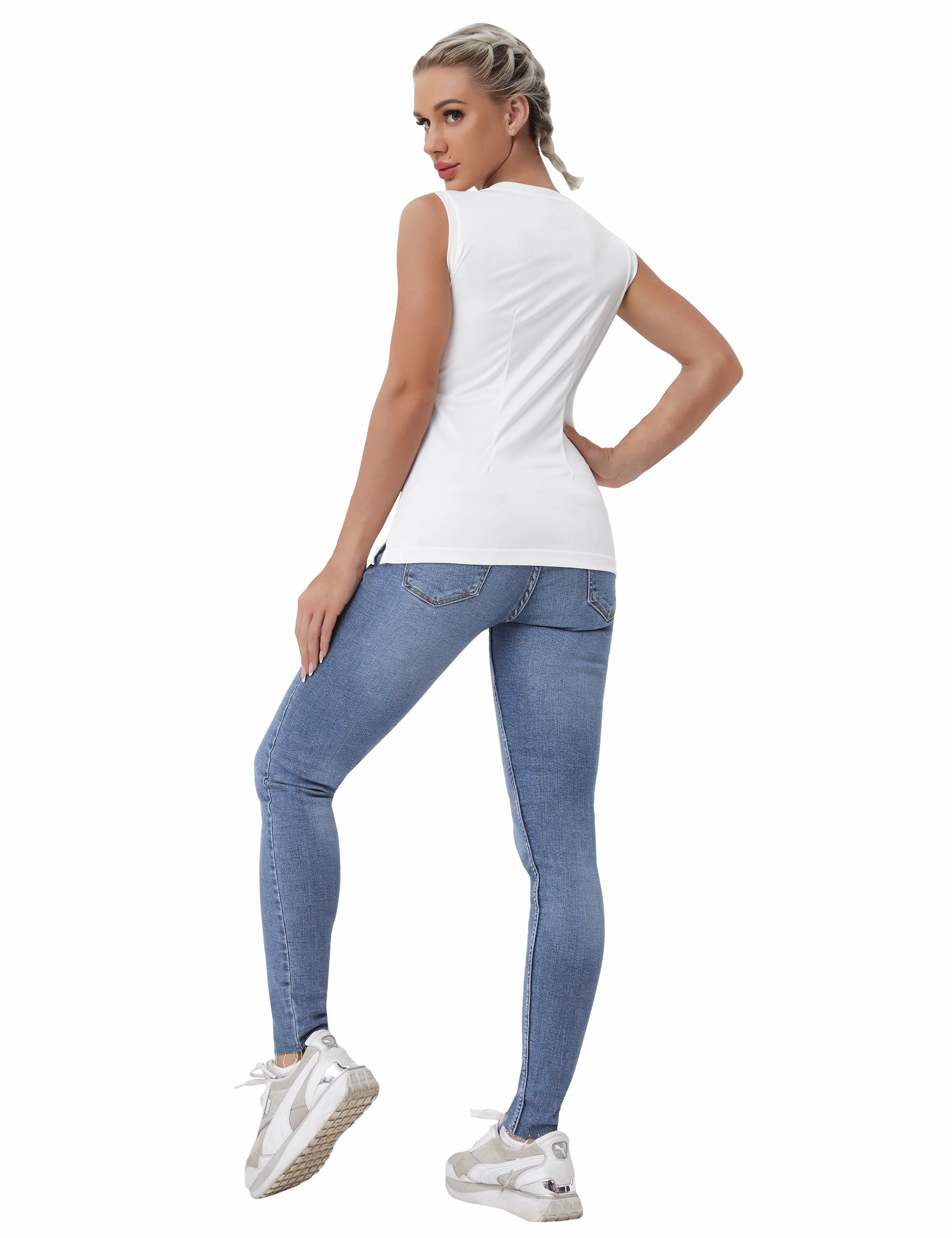 V Neck Sleeveless Athletic Shirts white_Running