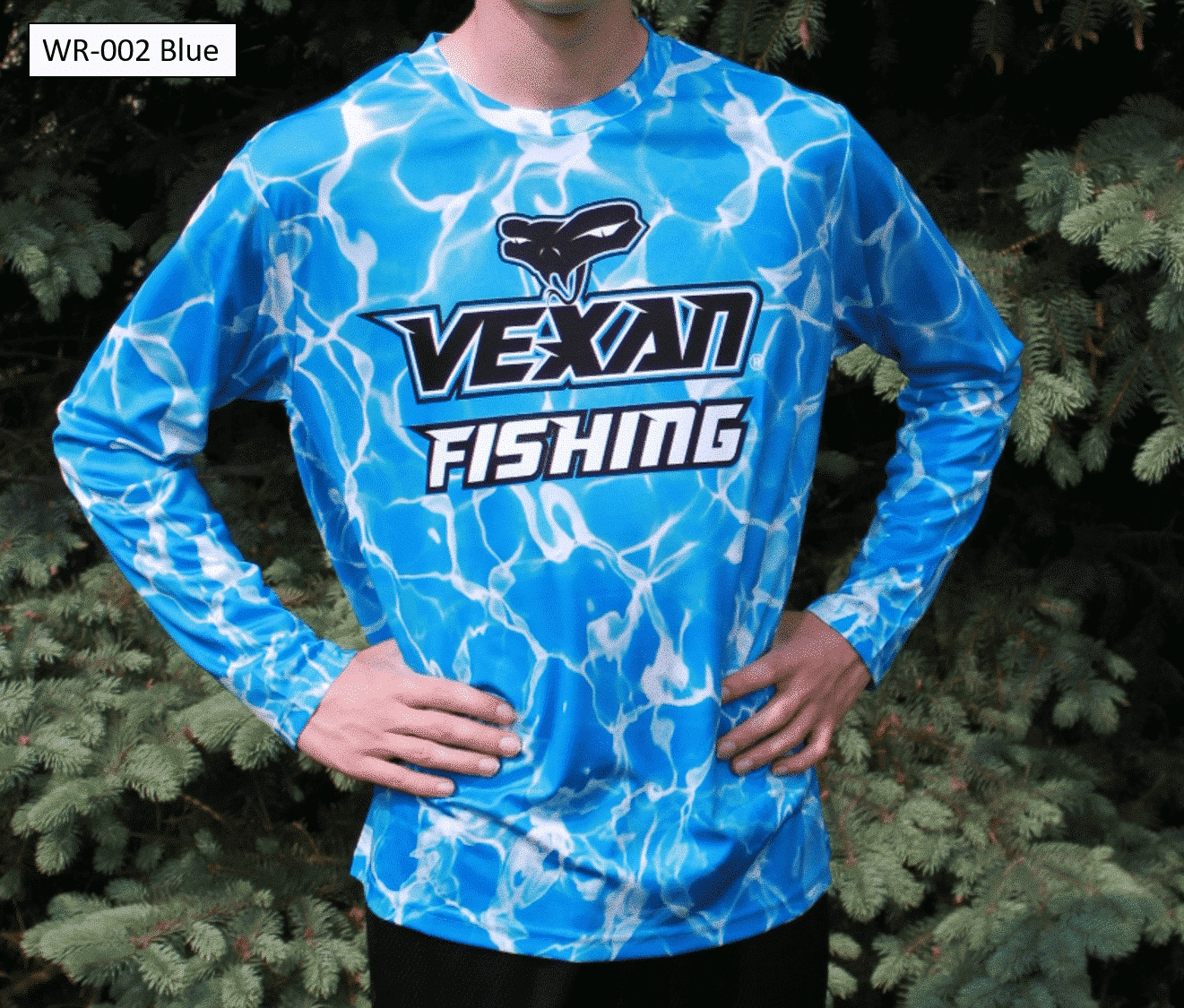 Vexan Fishing Long Sleeve T-Shirt Blue Water Pattern