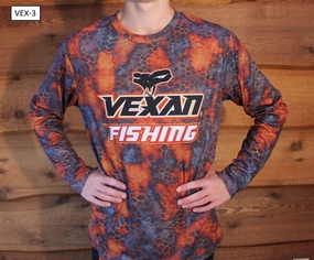 Vexan Fishing Long Sleeve T-Shirt Orange Dark Gray Scales Camo Pattern