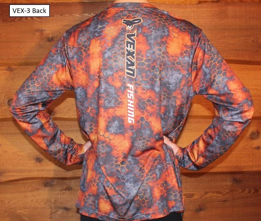 Vexan Fishing Long Sleeve T-Shirt Orange Dark Gray Scales Camo Pattern