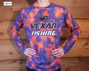 Vexan Fishing Long Sleeve T-Shirt Purple Orange Scales Camo Pattern