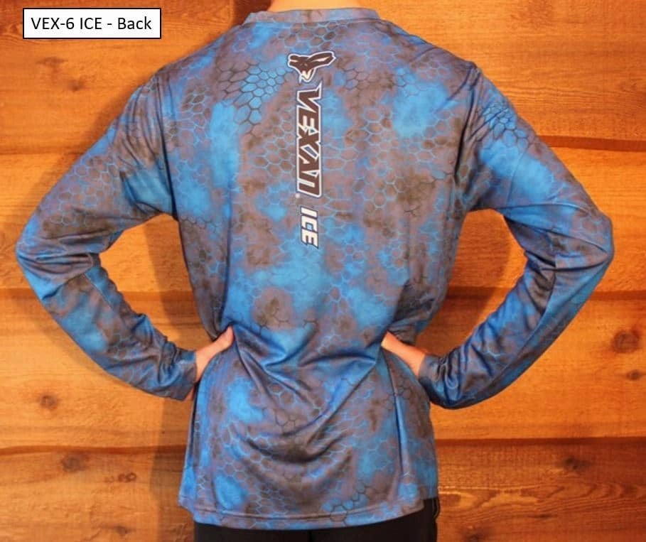 Vexan Ice Fishing Long Sleeve T-Shirt Blue Brown Scales Camo Pattern
