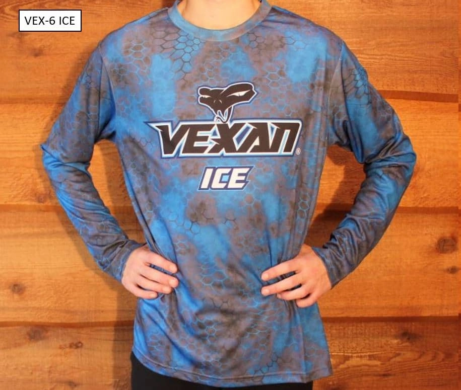 Vexan Ice Fishing Long Sleeve T-Shirt Blue Brown Scales Camo Pattern