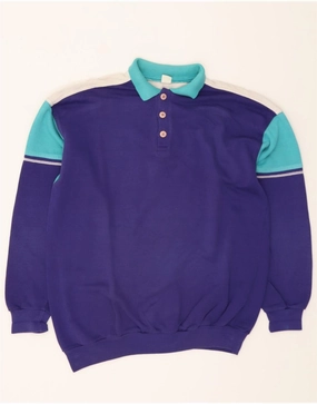 VINTAGE Mens Polo Neck Jumper Sweater Large Purple Colourblock