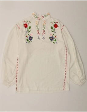 VINTAGE Womens Oversized Long Sleeve Polo Shirt EU 36 Small White Floral