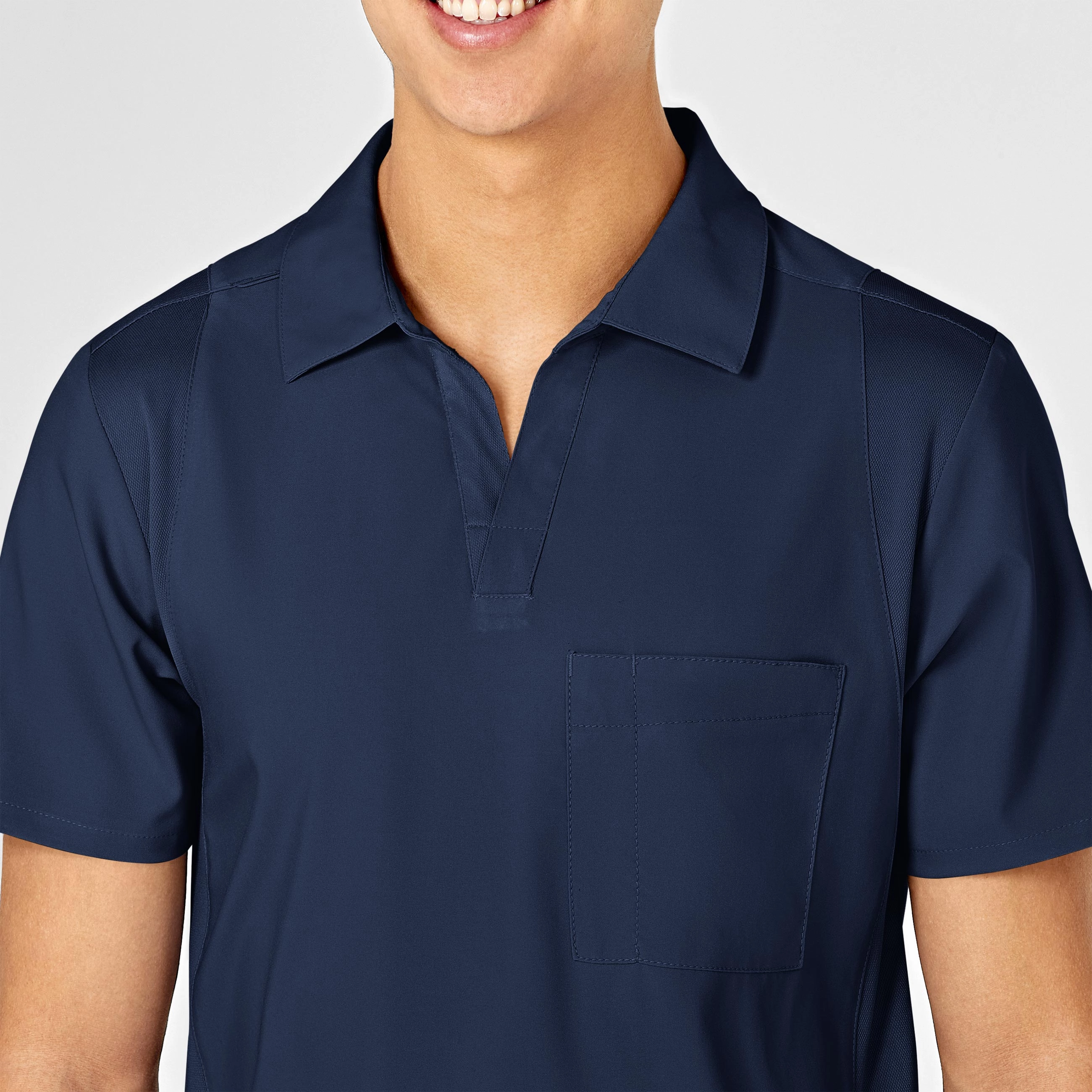 W123 Men's Collar Scrub Top - Navy