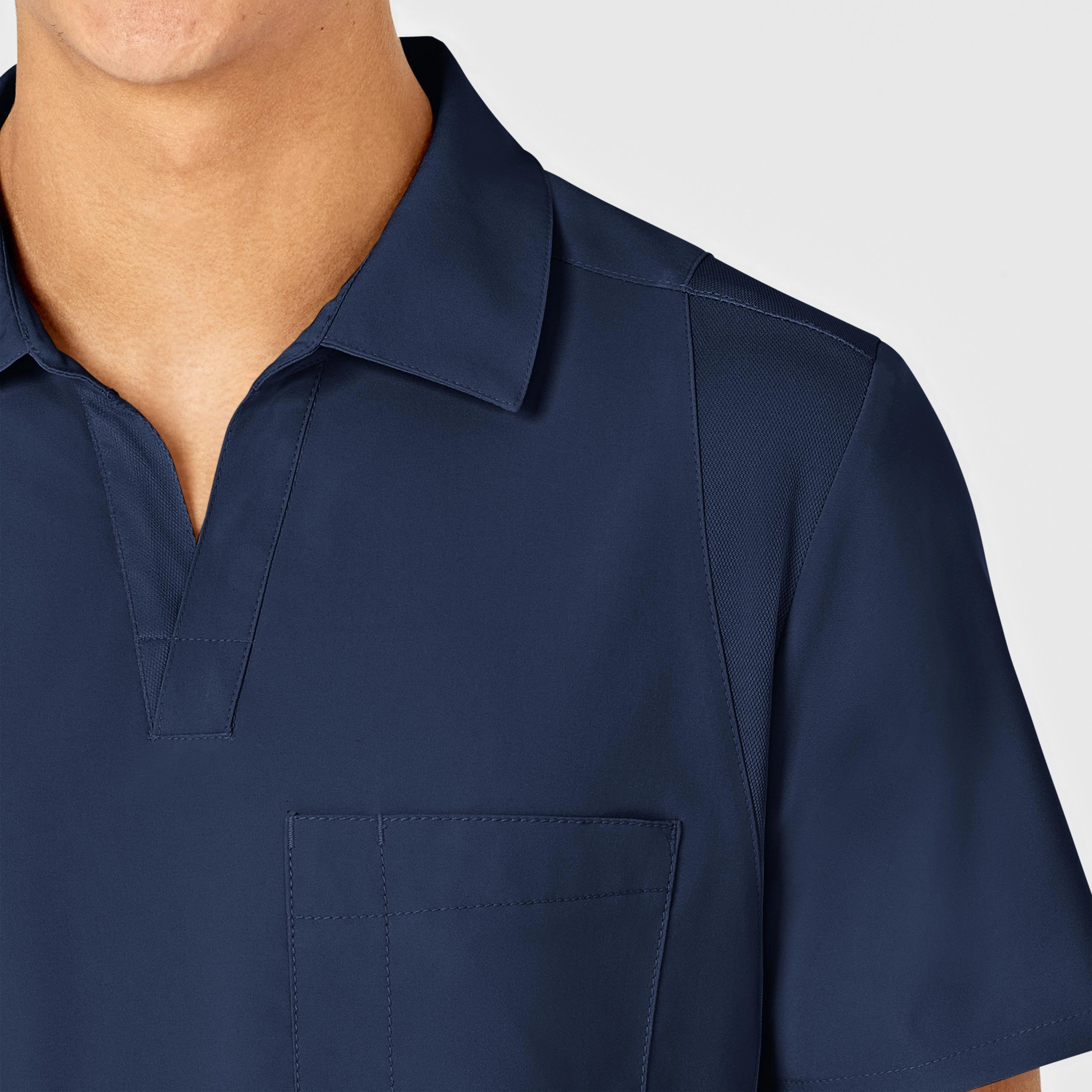 W123 Men's Collar Scrub Top - Navy