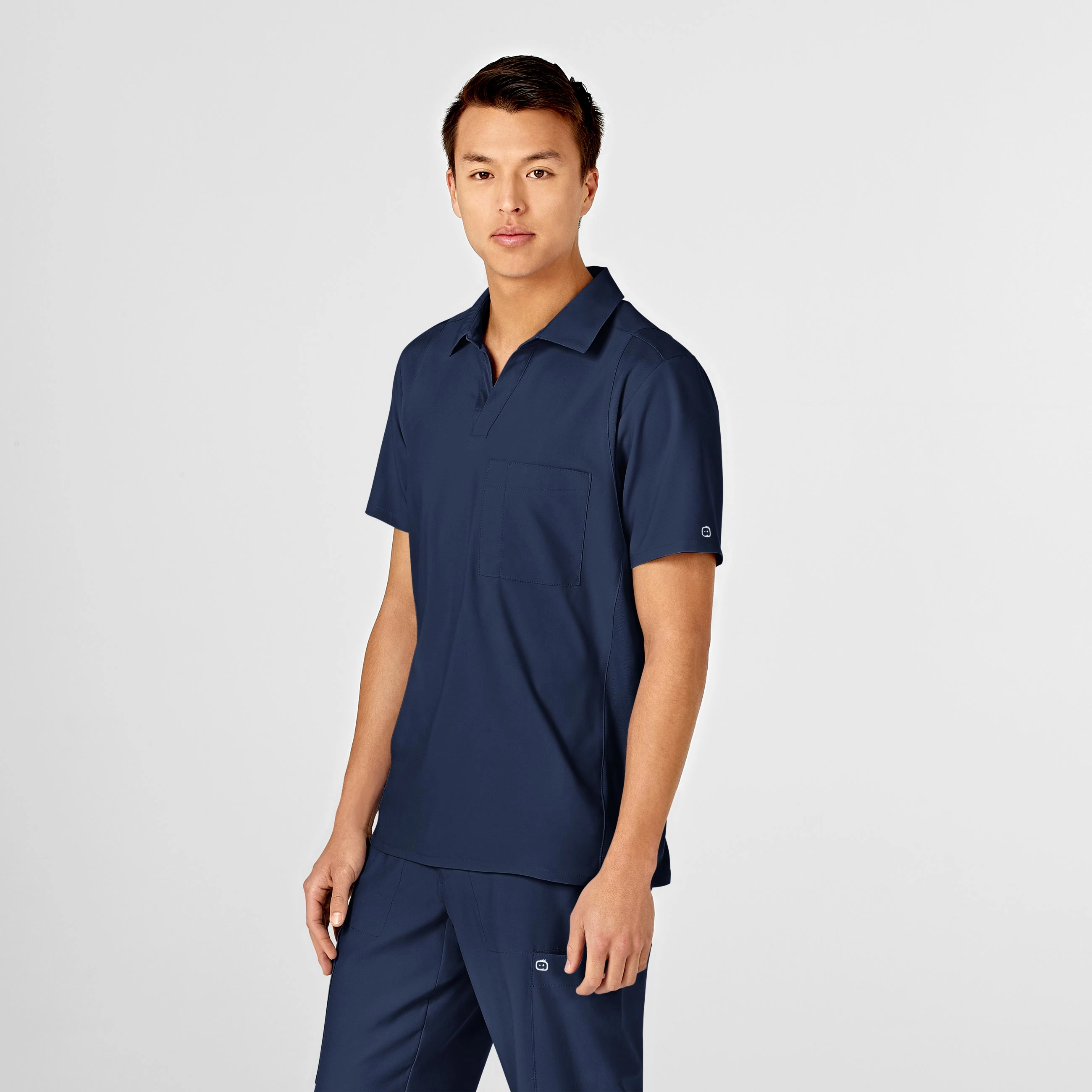 W123 Men's Collar Scrub Top - Navy
