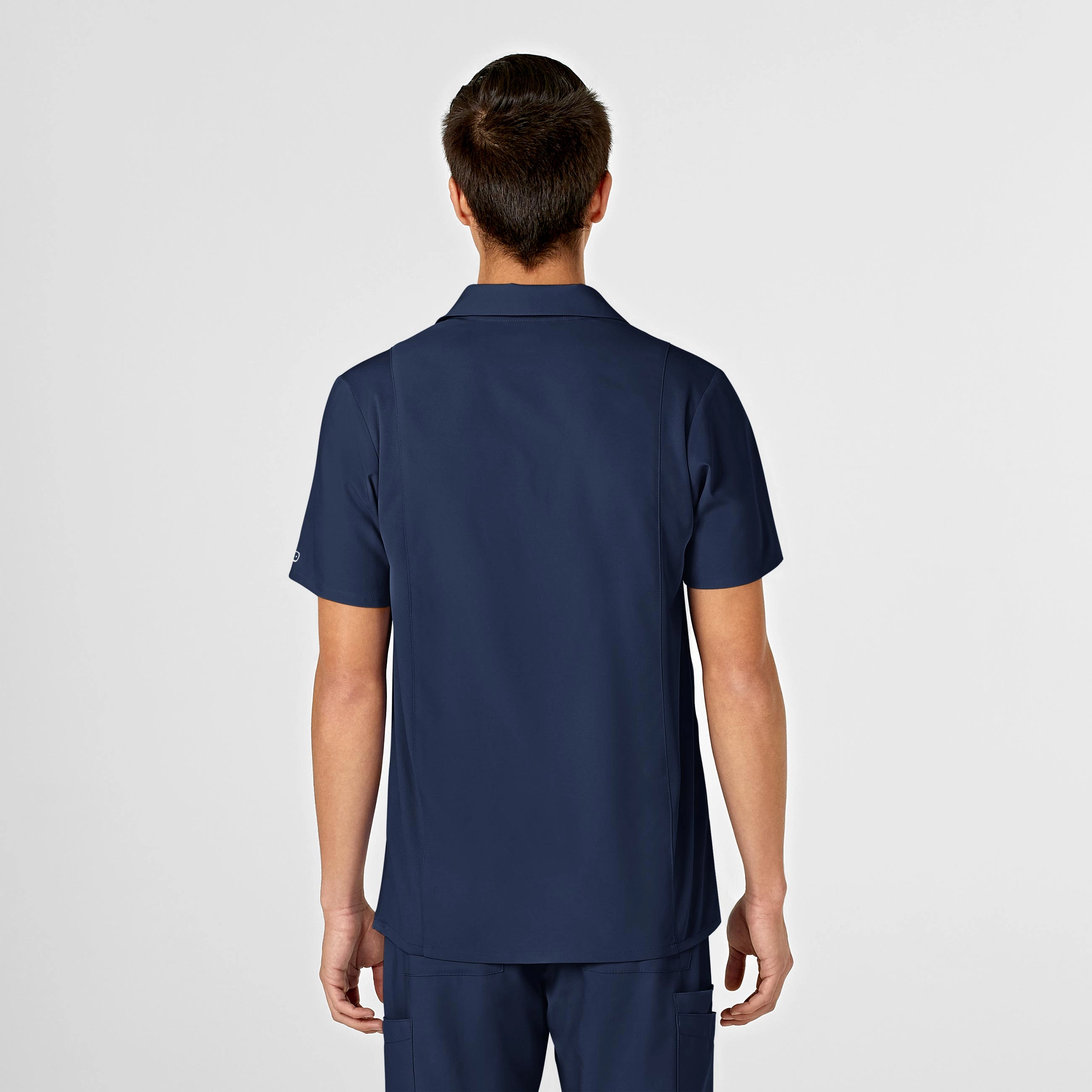 W123 Men's Collar Scrub Top - Navy