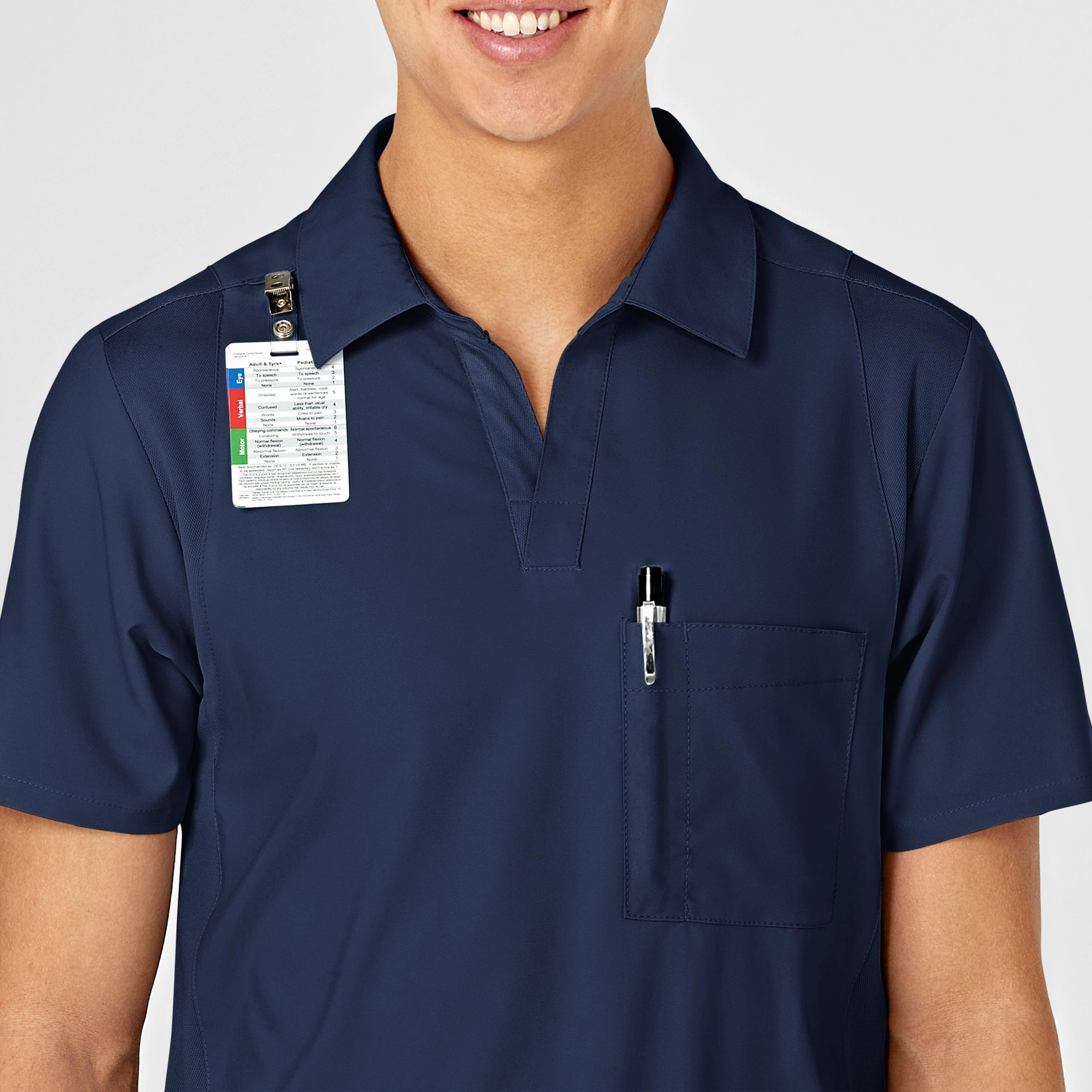 W123 Men's Collar Scrub Top - Navy