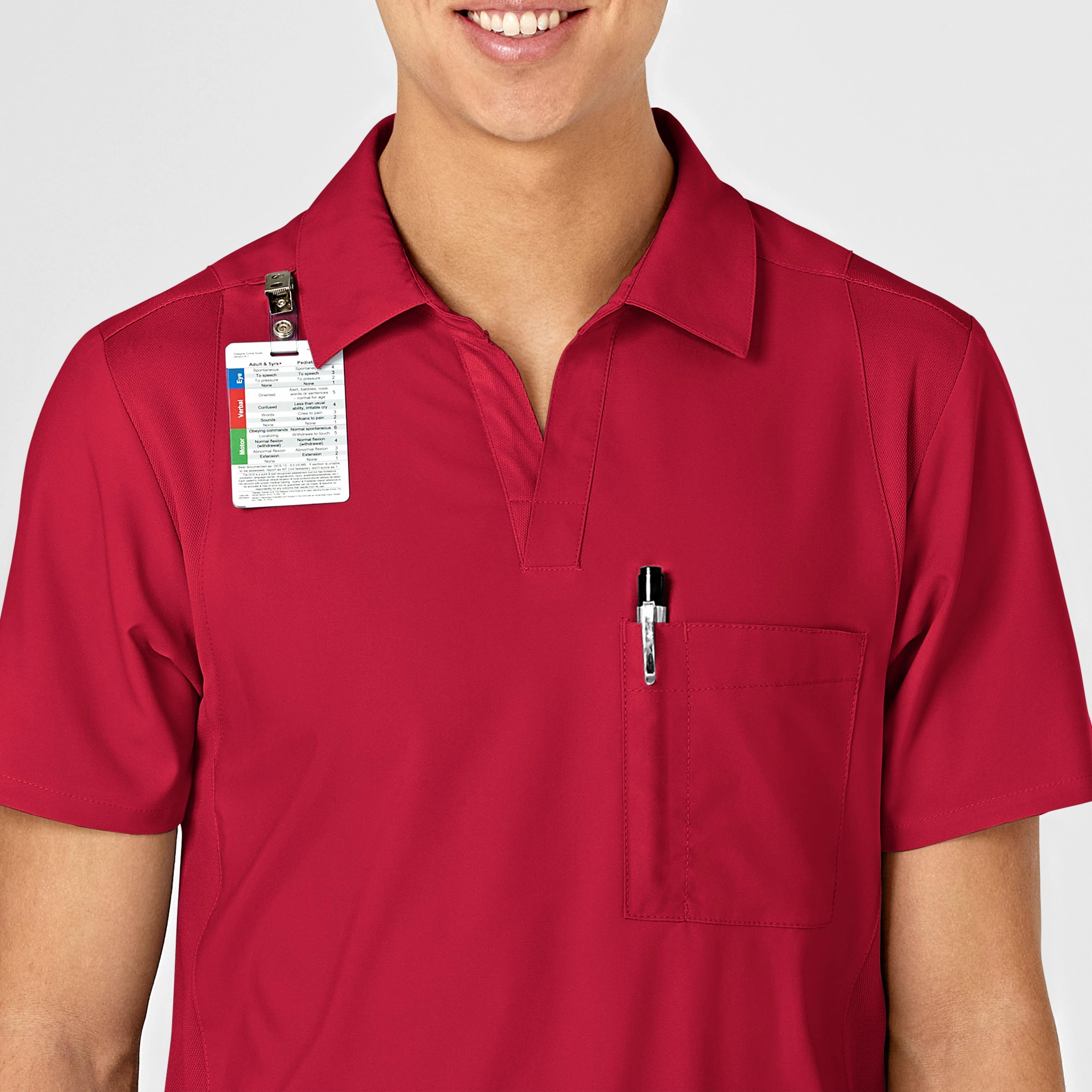 W123 Men's Collar Scrub Top - Red