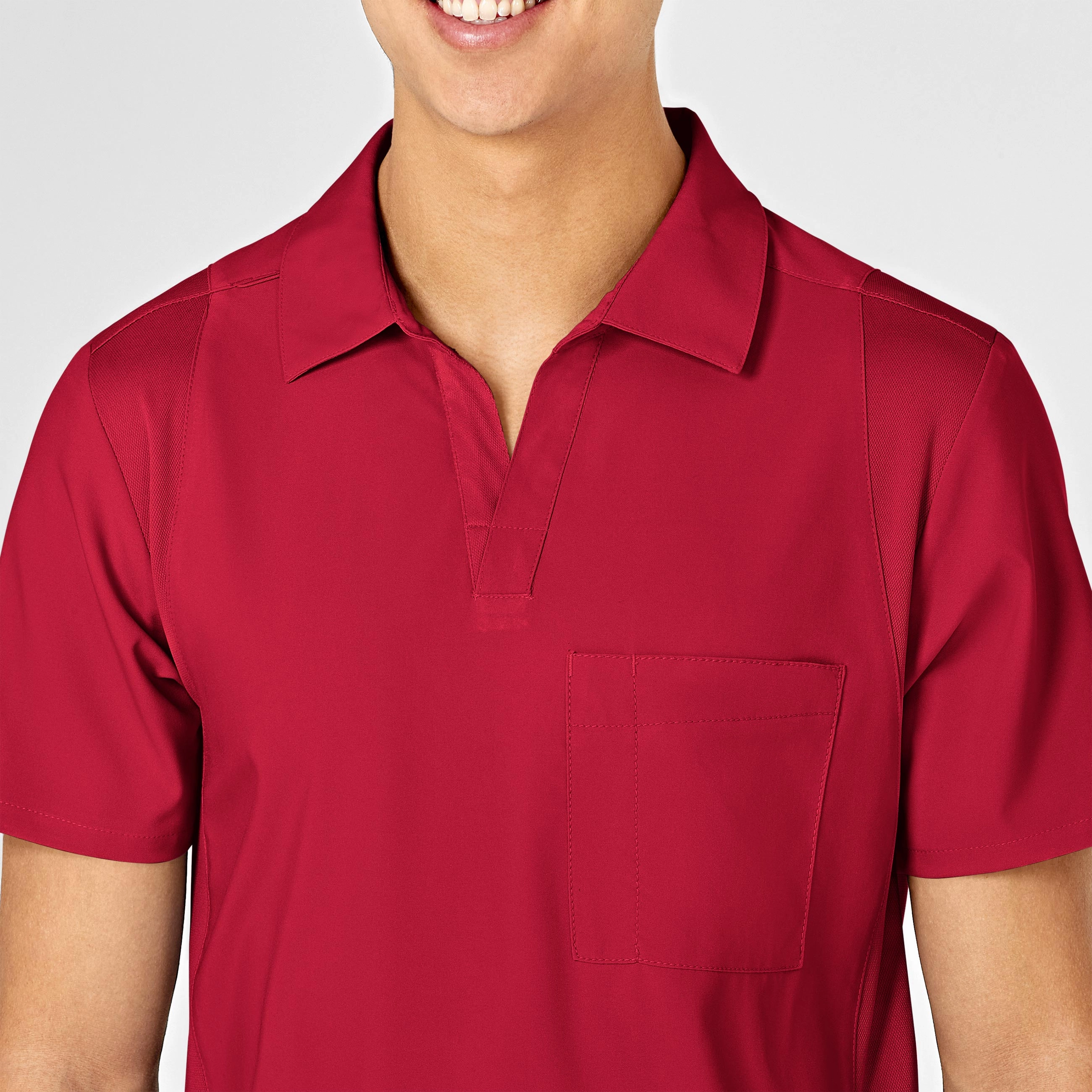 W123 Men's Collar Scrub Top - Red