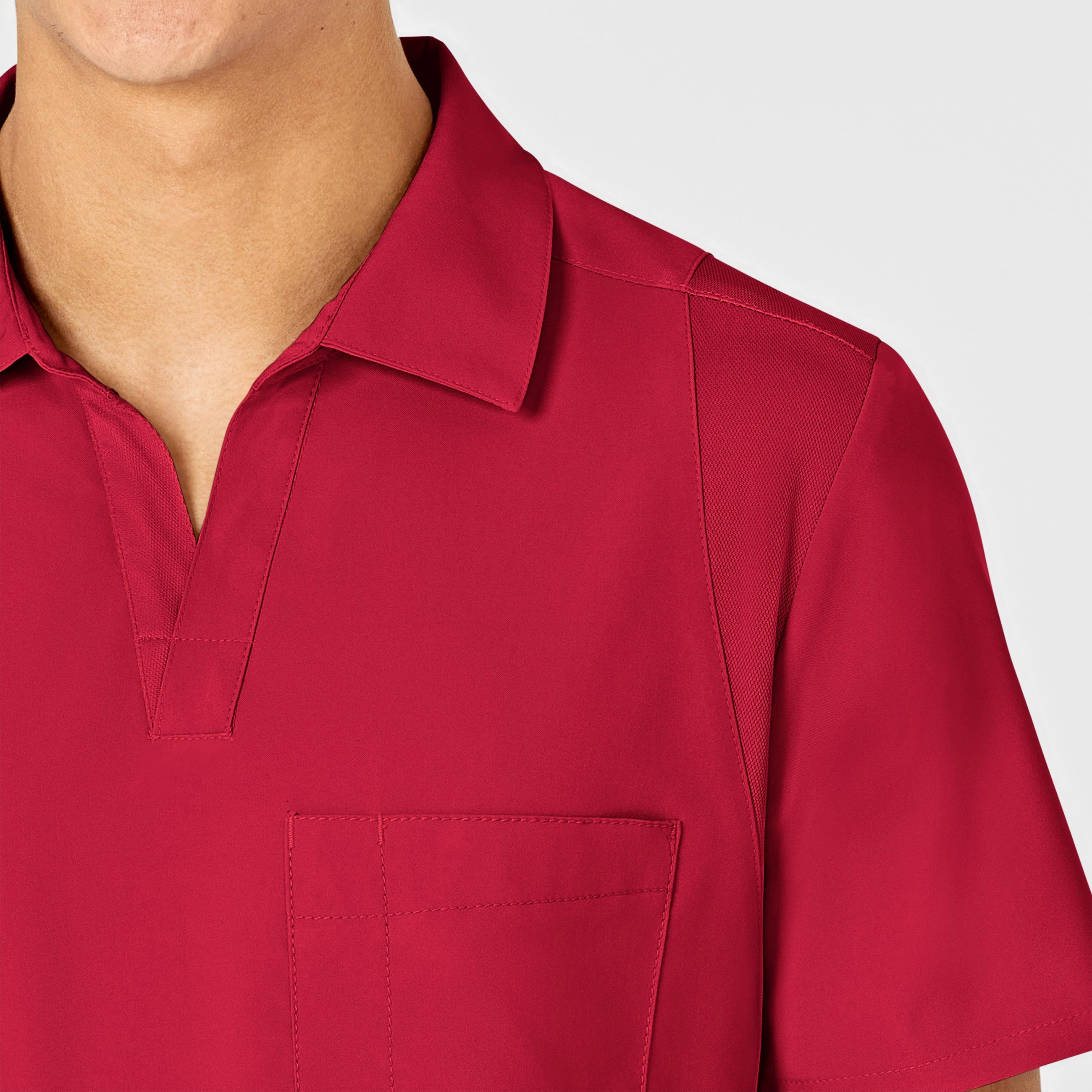 W123 Men's Collar Scrub Top - Red