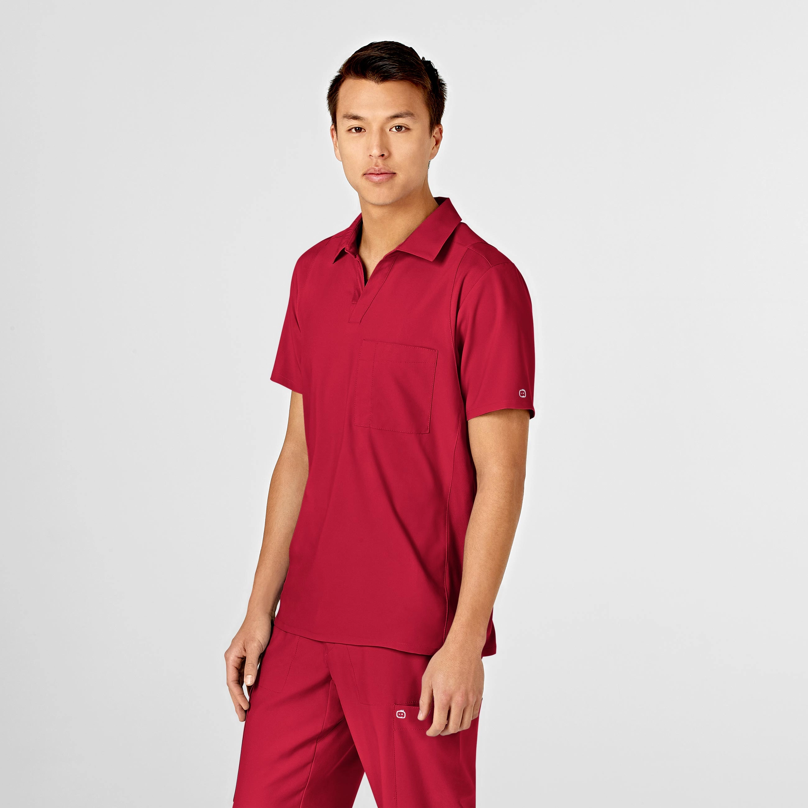 W123 Men's Collar Scrub Top - Red