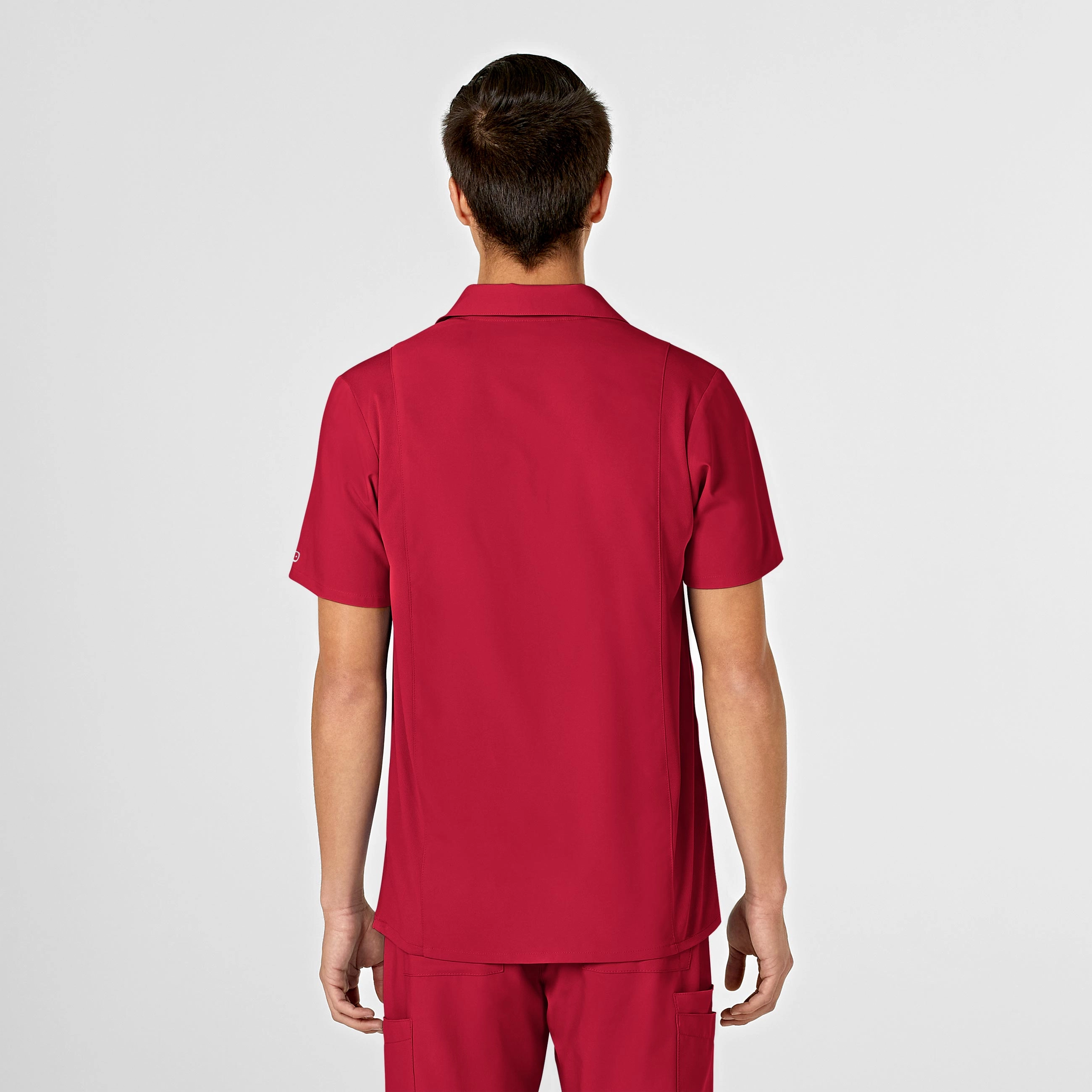 W123 Men's Collar Scrub Top - Red
