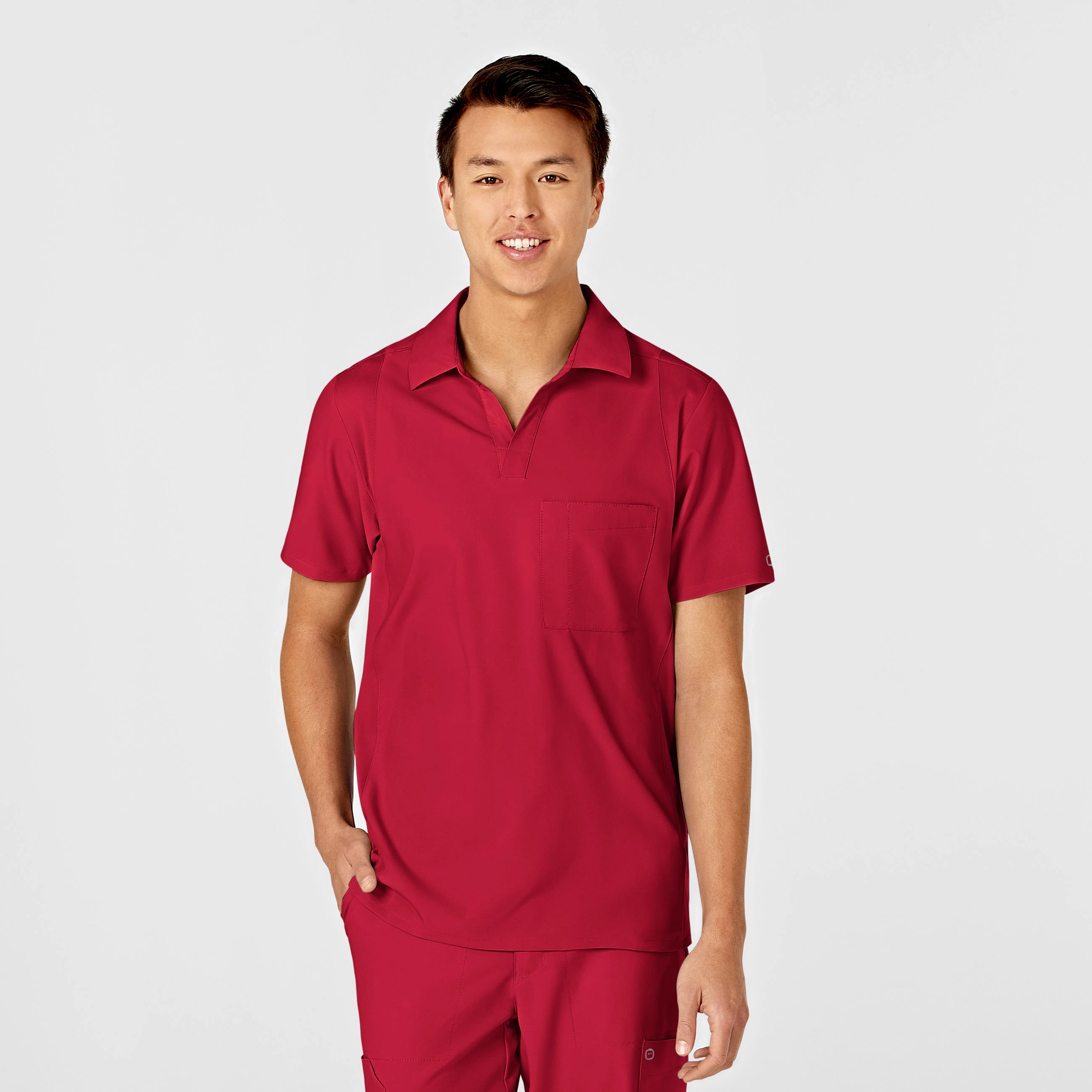 W123 Men's Collar Scrub Top - Red