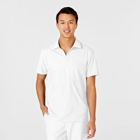 W123 Men's Collar Scrub Top - White