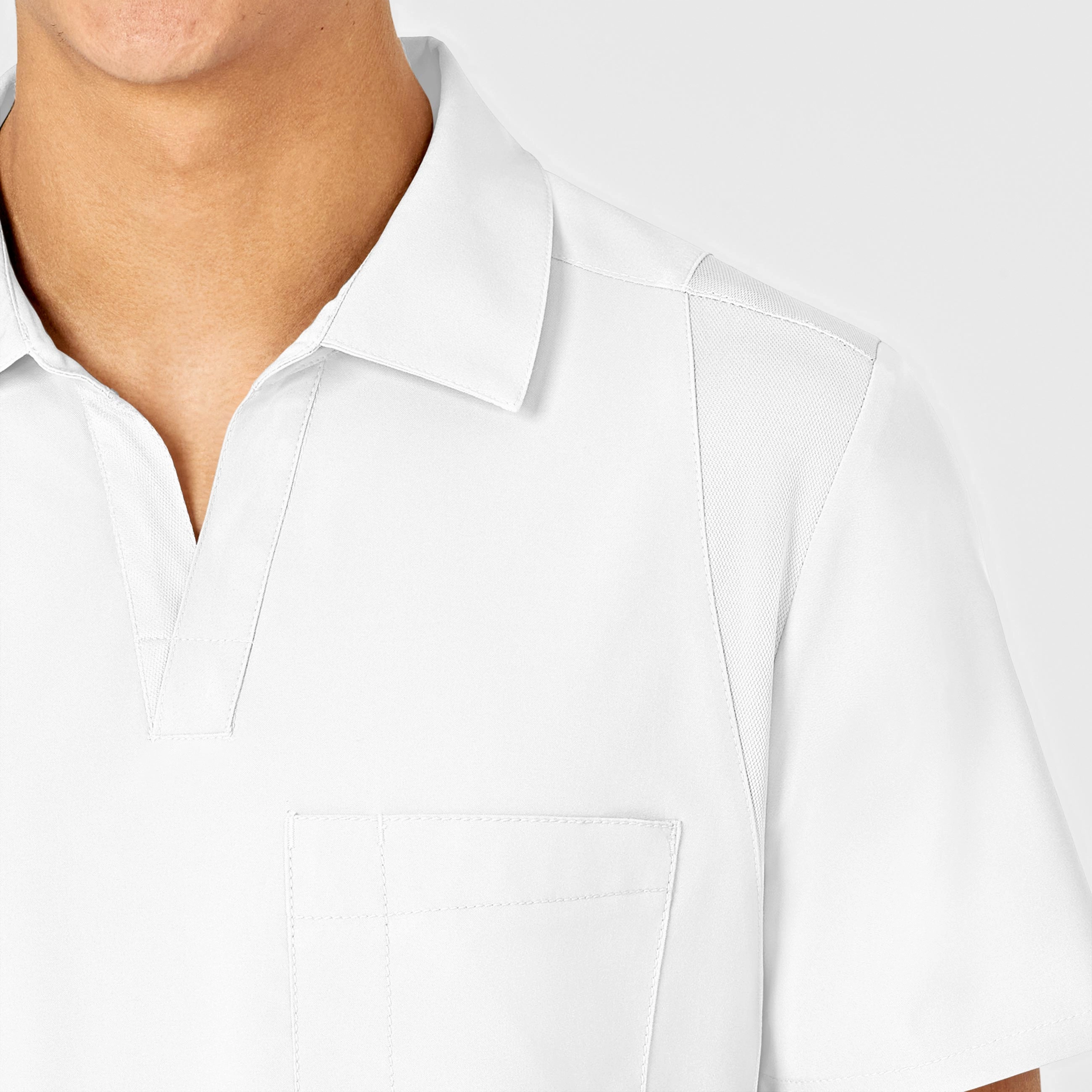 W123 Men's Collar Scrub Top - White