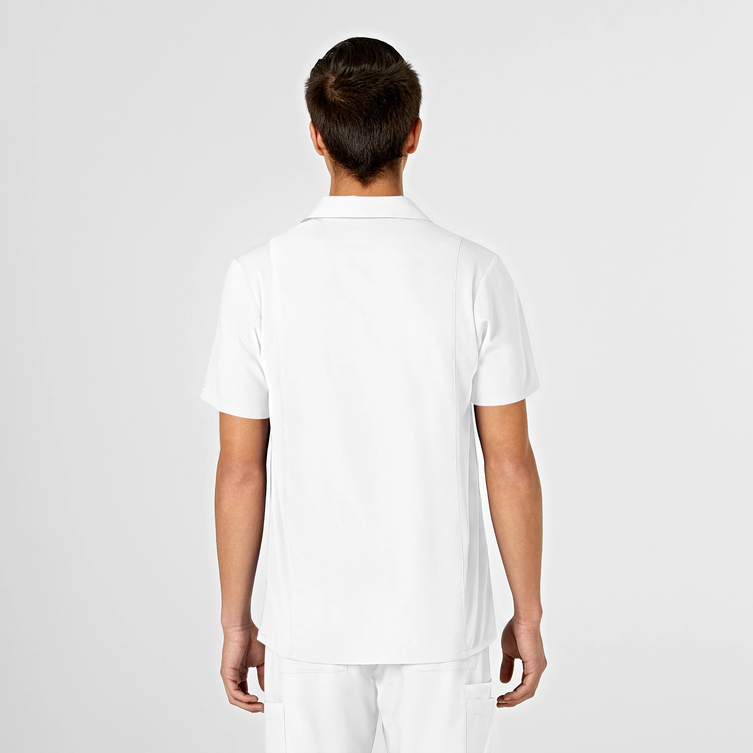 W123 Men's Collar Scrub Top - White