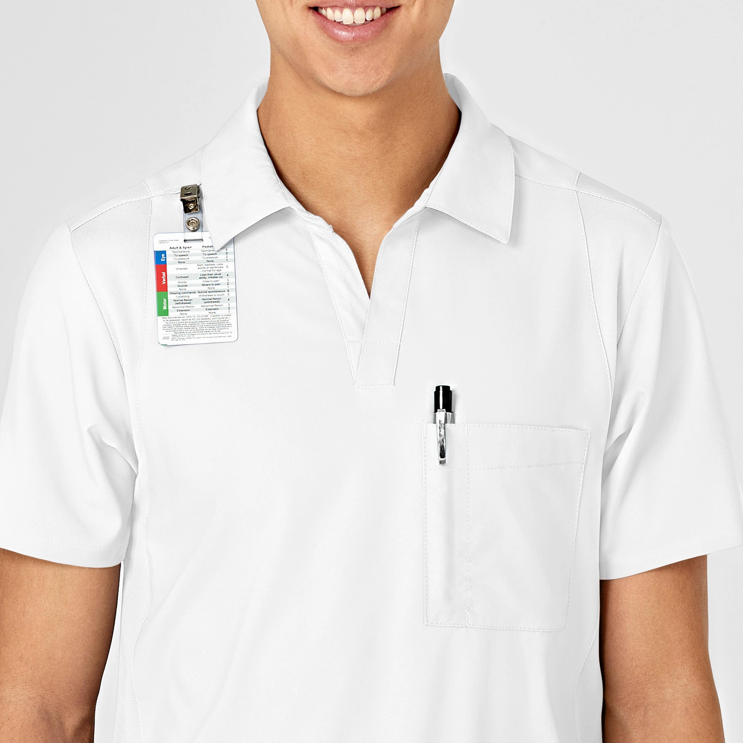 W123 Men's Collar Scrub Top - White