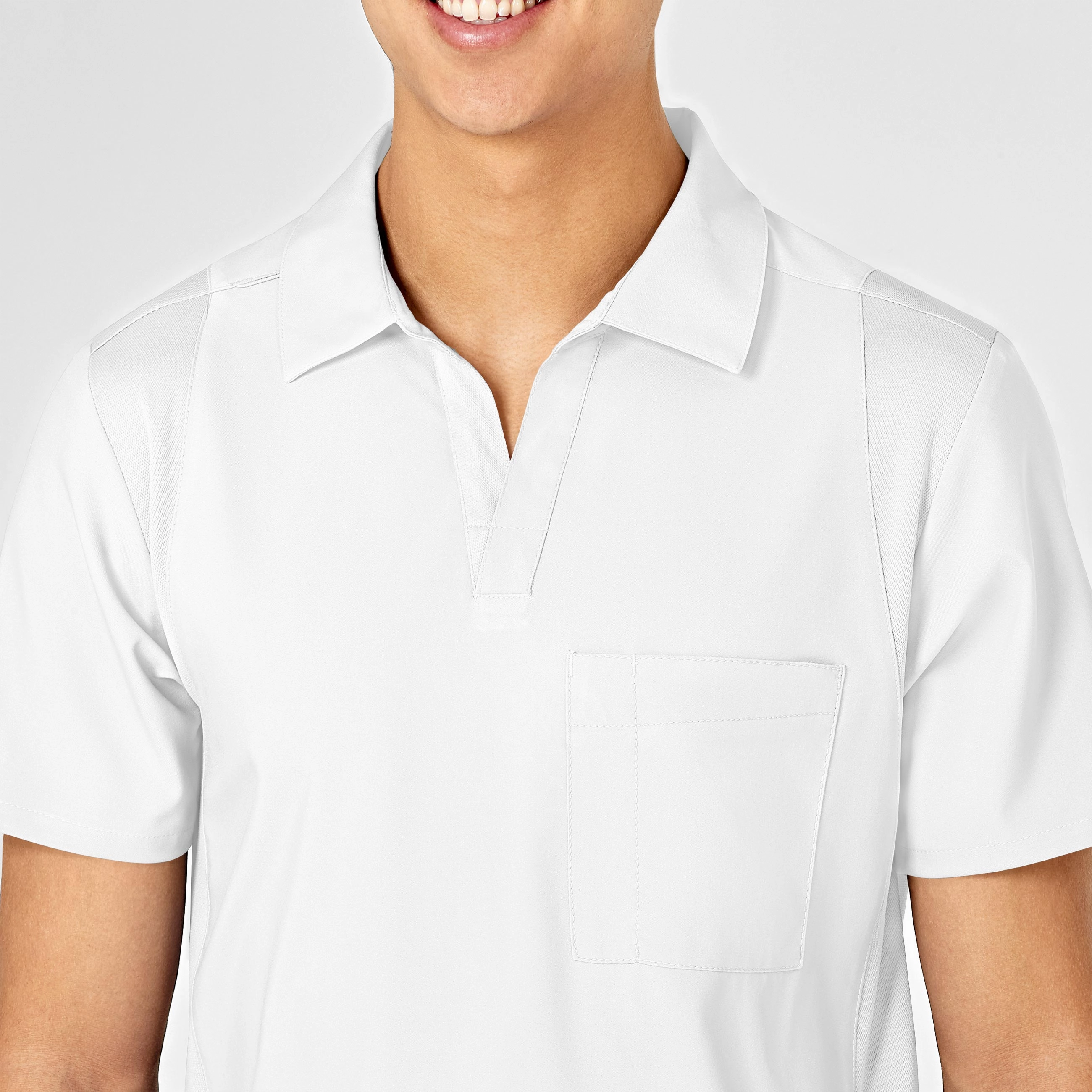W123 Men's Collar Scrub Top - White