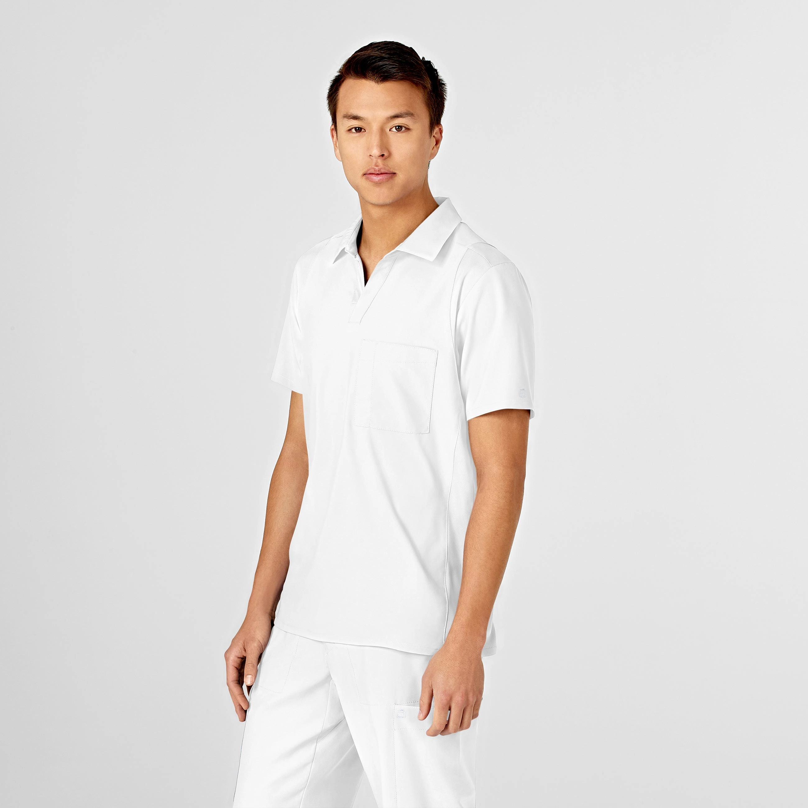 W123 Men's Collar Scrub Top - White