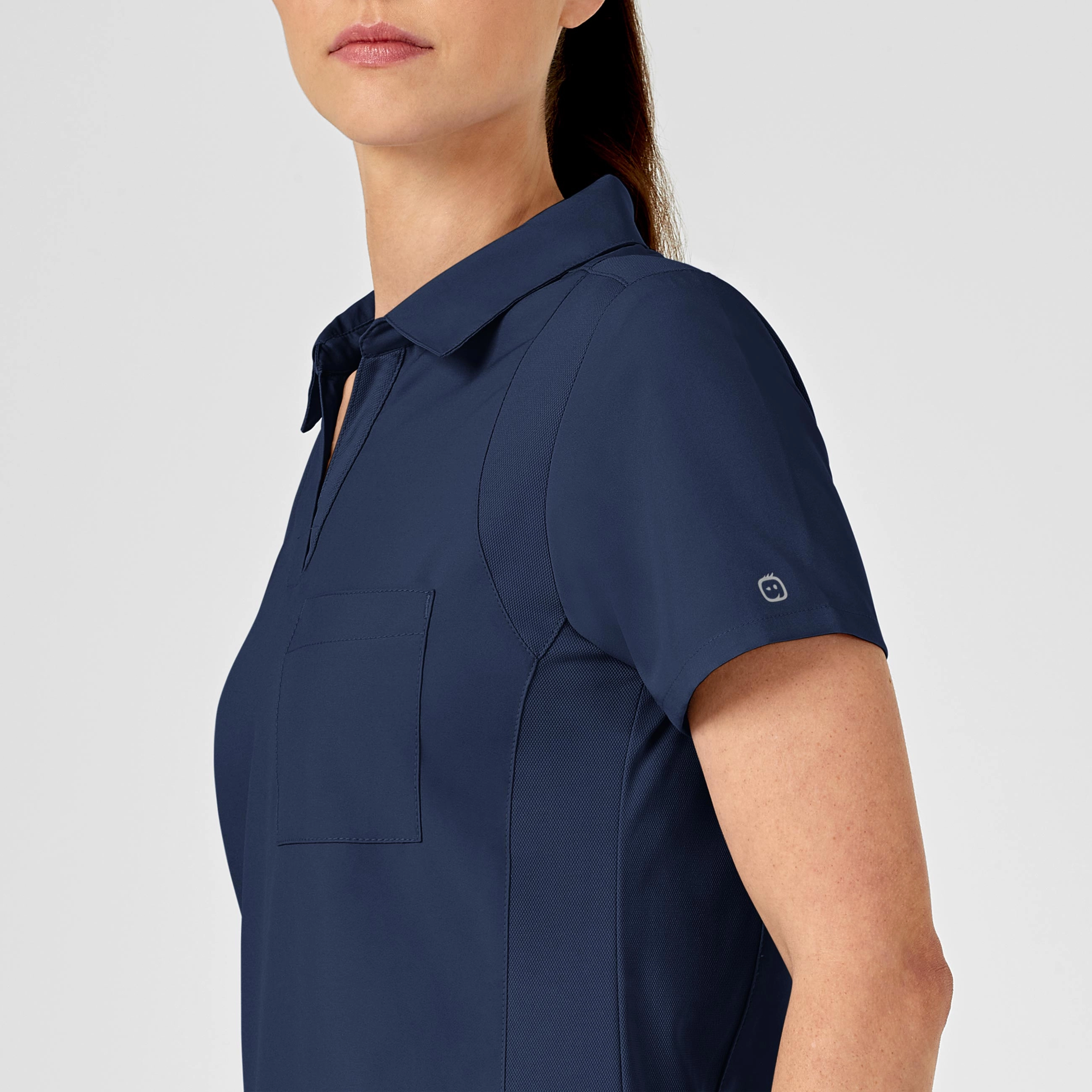 W123 Women's Collar Scrub Top - Navy