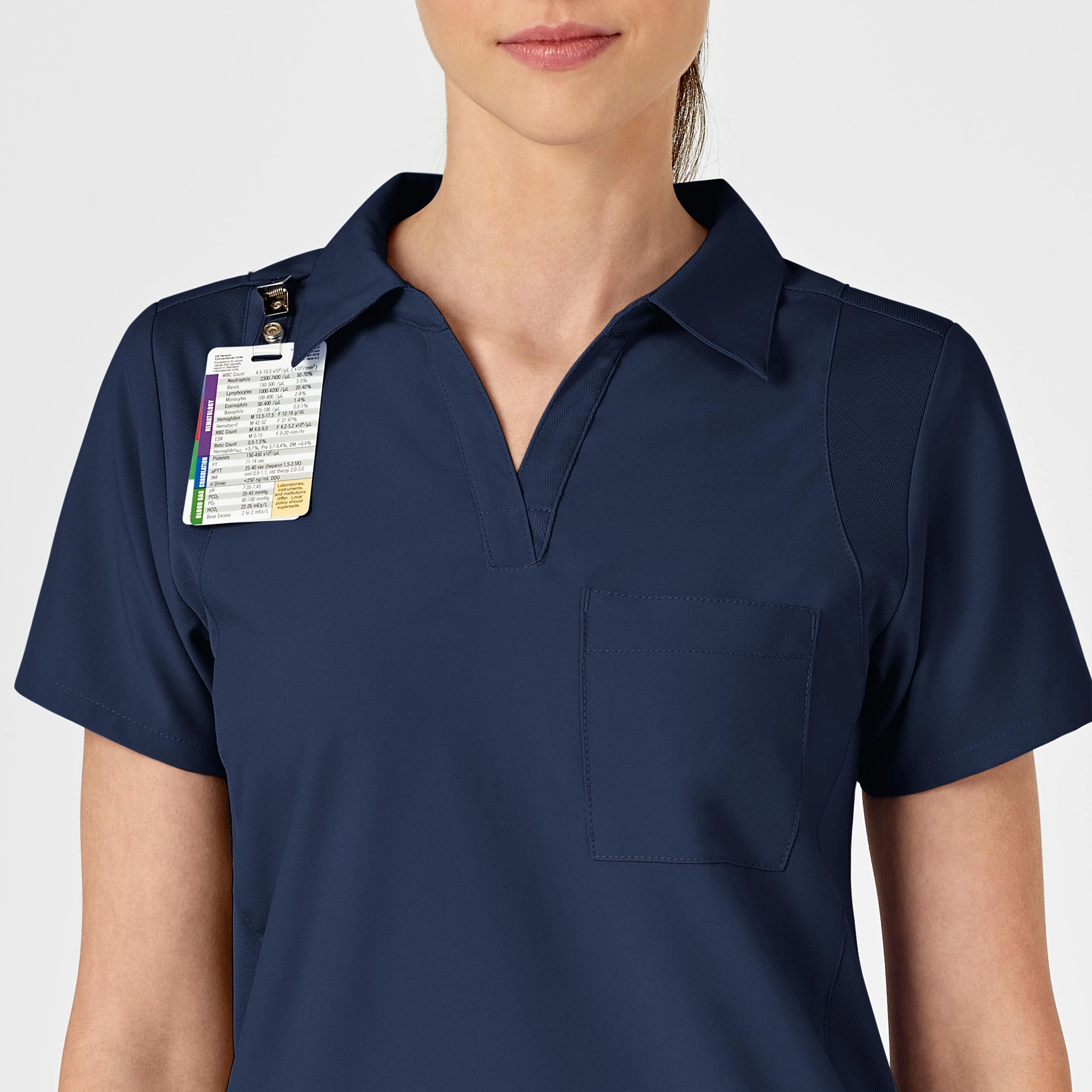 W123 Women's Collar Scrub Top - Navy
