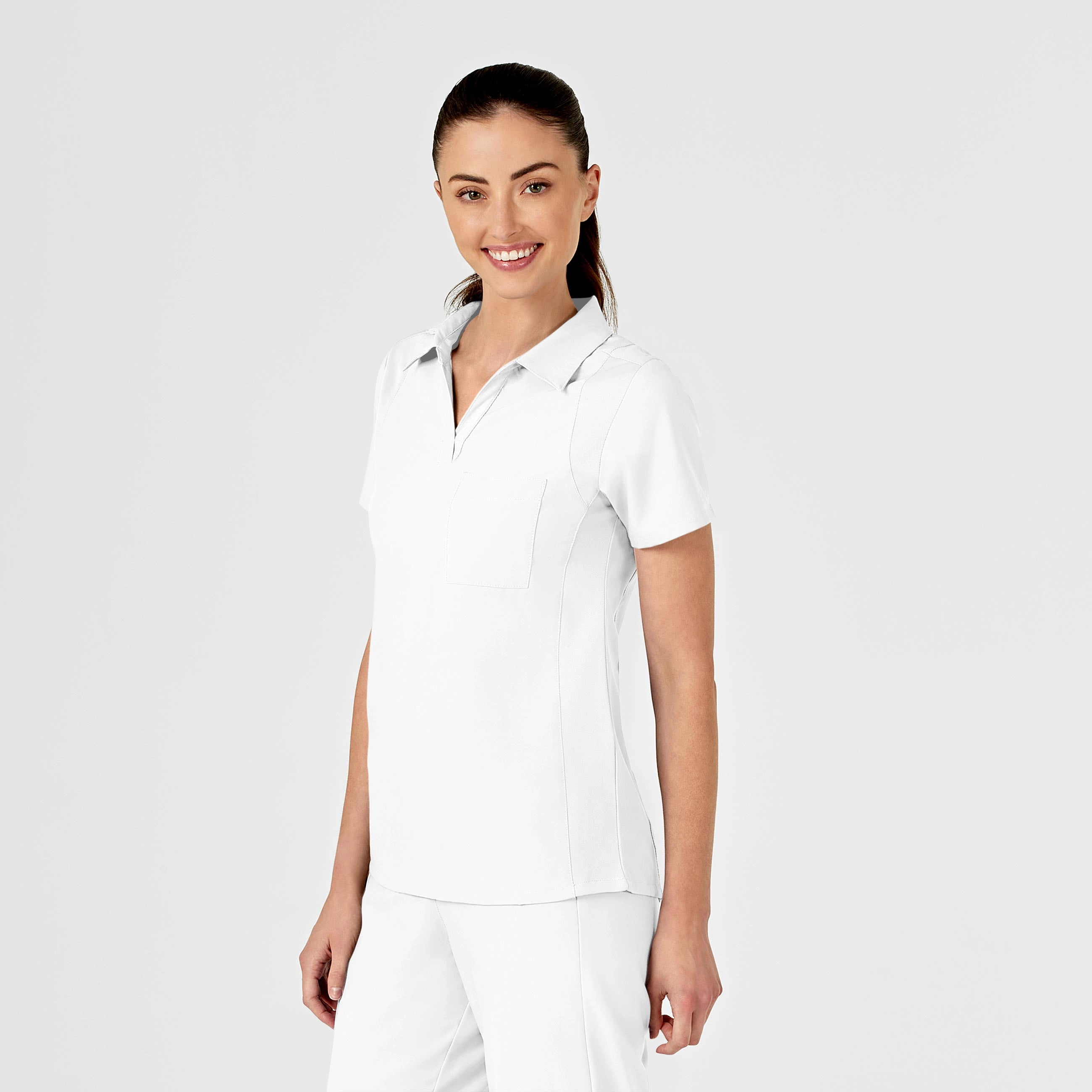 W123 Women's Collar Scrub Top - White