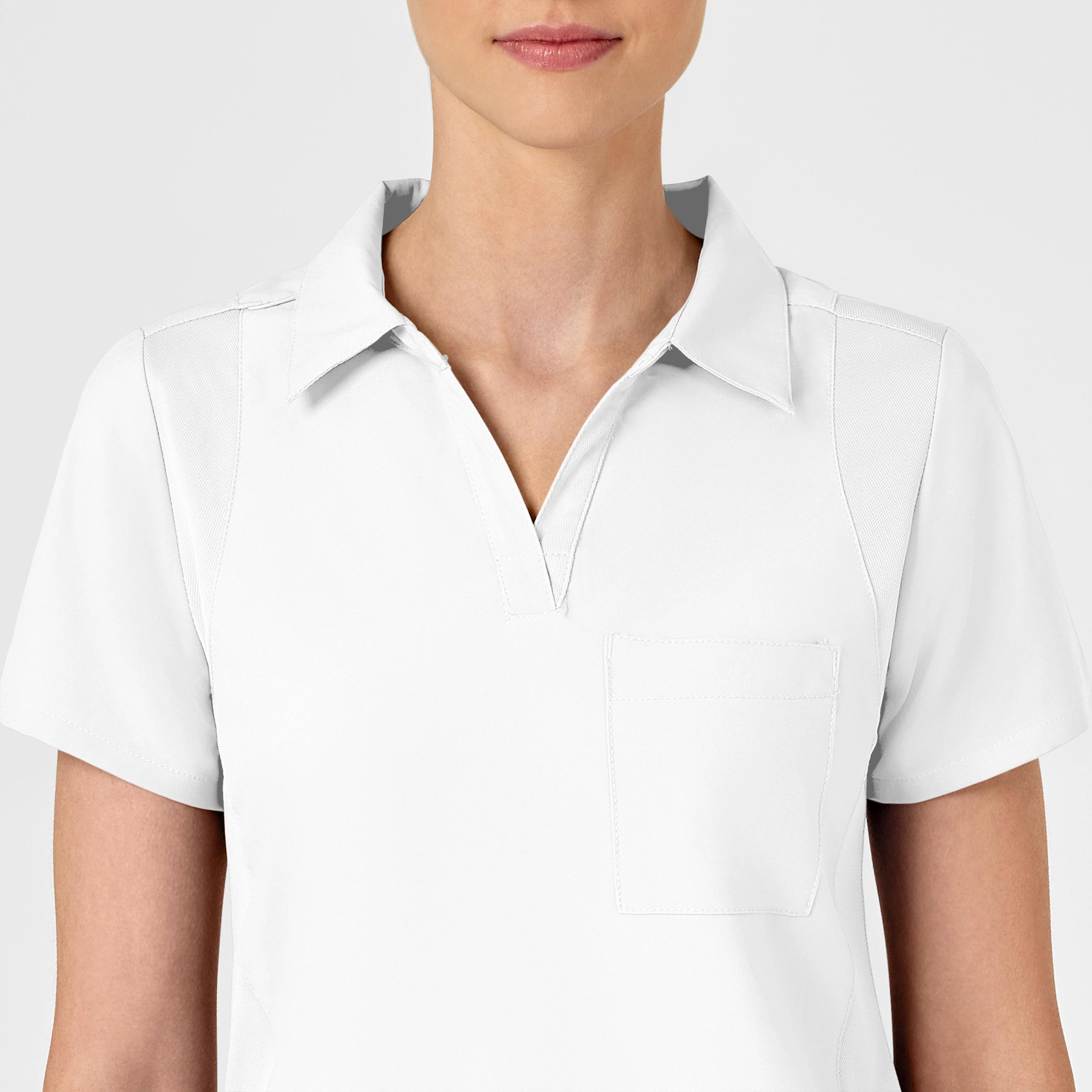 W123 Women's Collar Scrub Top - White