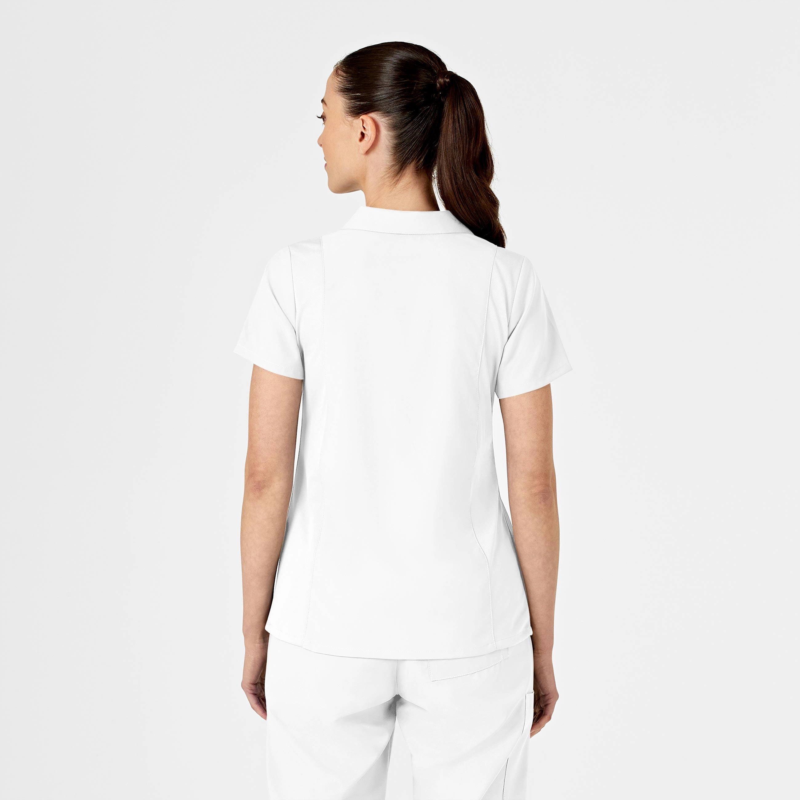 W123 Women's Collar Scrub Top - White