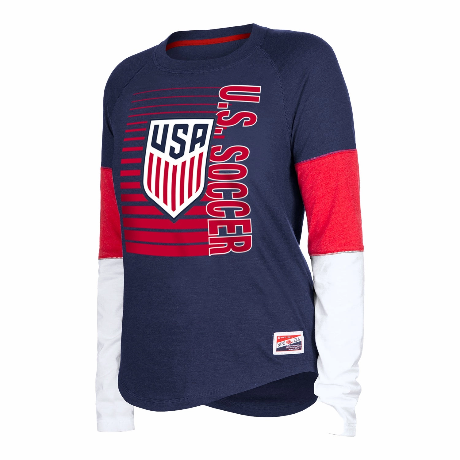 Women's New Era USMNT Colorblock Navy Long Sleeve Tee