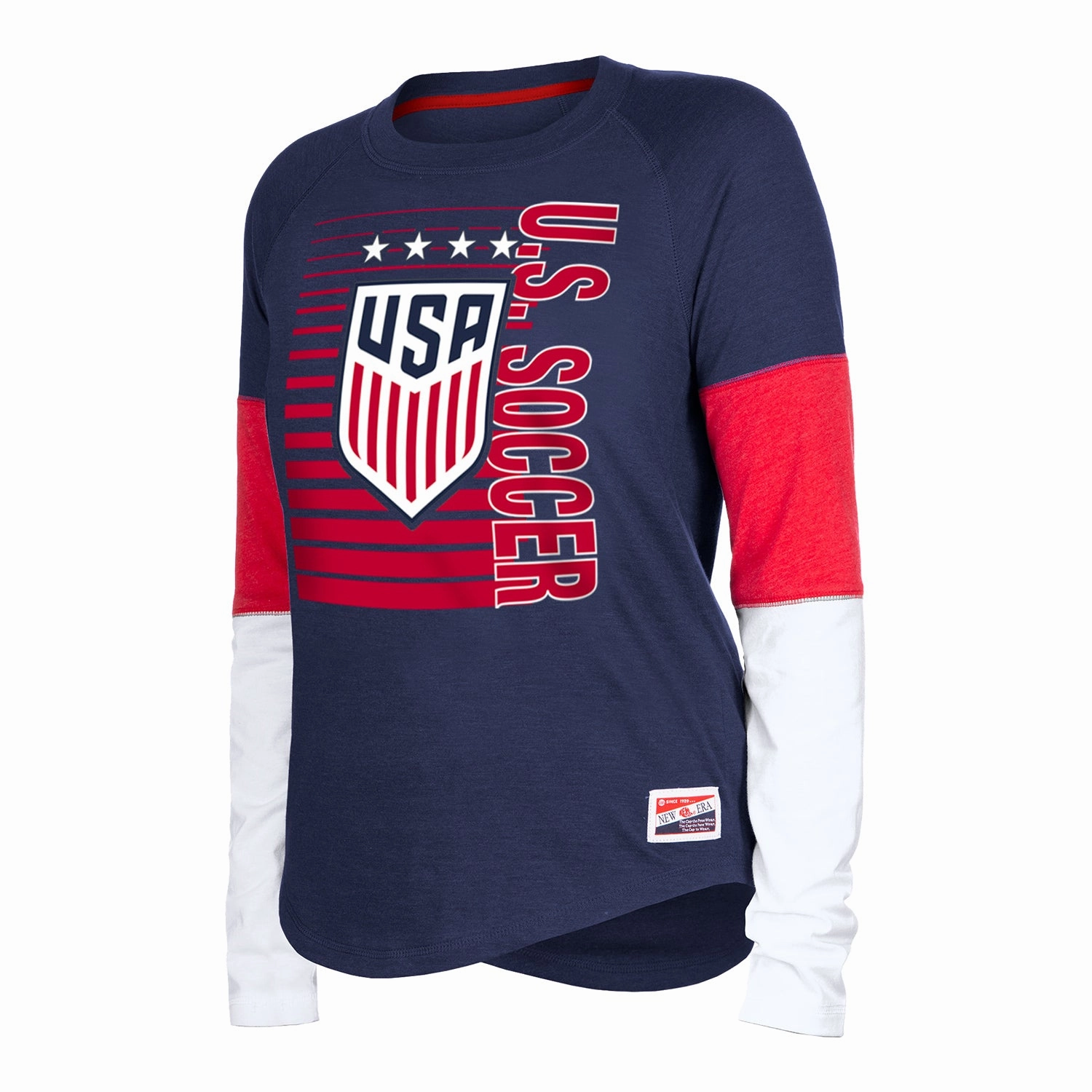 Women's New Era USWNT Colorblock Navy Long Sleeve Tee