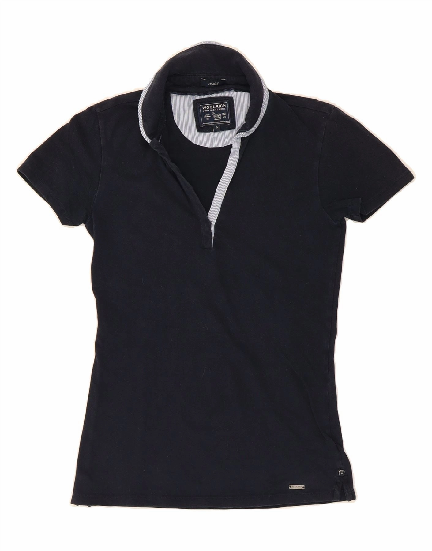 WOOLRICH Womens Stretch Polo Shirt UK 8 Small Navy Blue Cotton