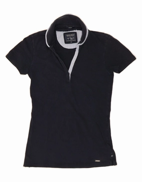 WOOLRICH Womens Stretch Polo Shirt UK 8 Small Navy Blue Cotton