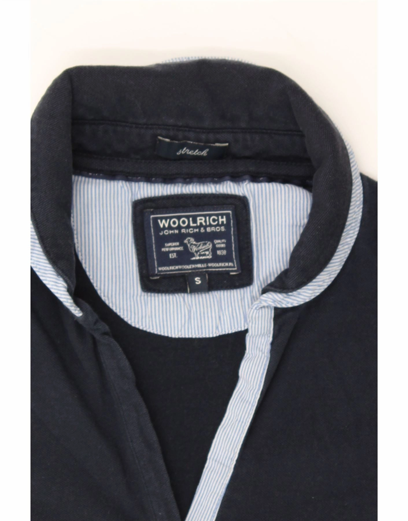 WOOLRICH Womens Stretch Polo Shirt UK 8 Small Navy Blue Cotton