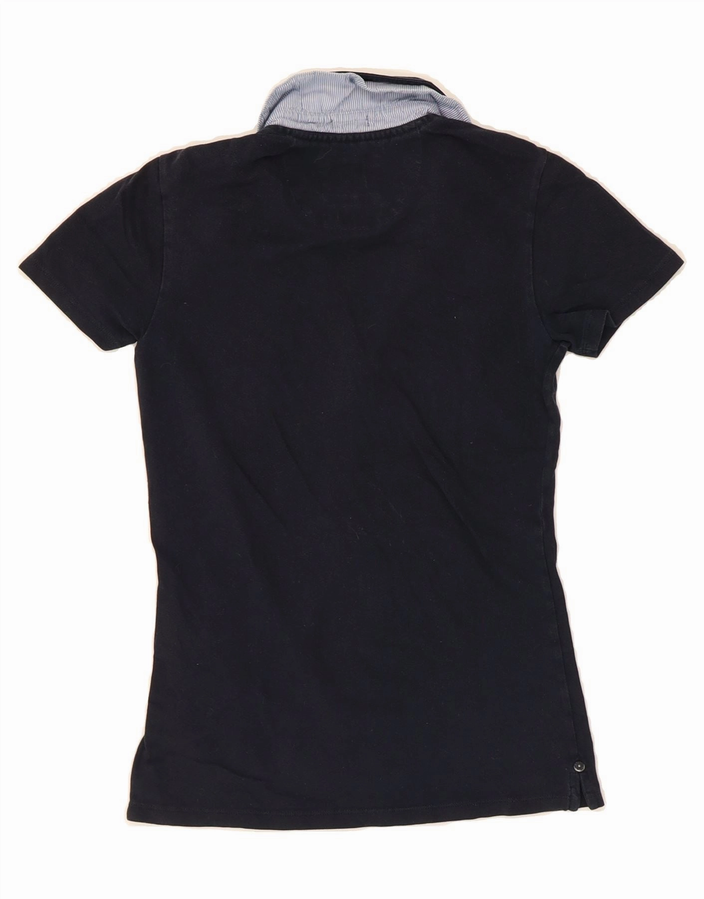 WOOLRICH Womens Stretch Polo Shirt UK 8 Small Navy Blue Cotton
